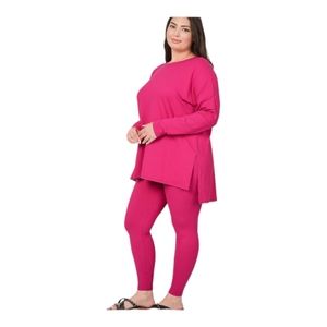 🔥Restock🔥Zenana Plus Size Casual Magenta 2pc Loungewear Pants Set (1X,2X,3X)